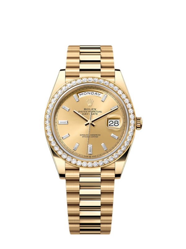 Day Date 40 MM Super Clone Swiss Watch | 18K Gold Dial With Diamonds | 3255 Swiss Movement