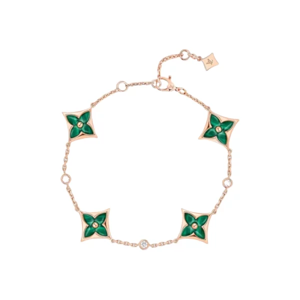 Women Multi-Motifs Bracelet, Pink Gold, Malachite