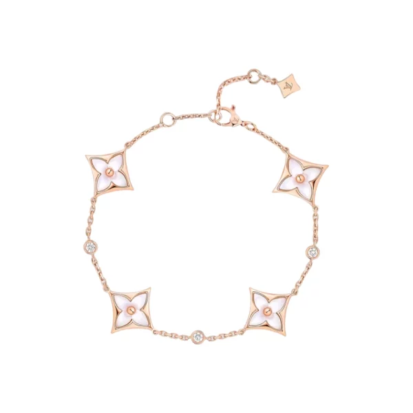 Women Multi-Motifs Bracelet, Pink Gold, White Mother-of-Pearl