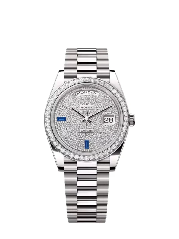 Day Date 40 MM Super Clone Swiss Watch | Paved With Diamonds And Sapphires Dial | 3255 Swiss Movement